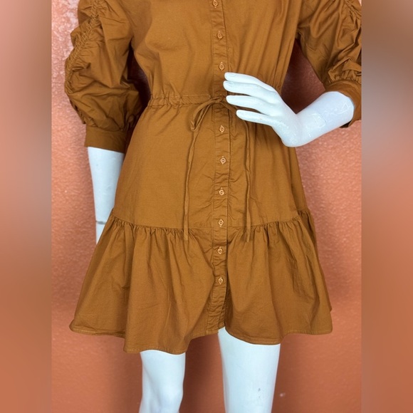 Astr The Label Ruched Flounce Shirtdress Long Sleeve Buttoned brown Small.  E32 - Picture 9 of 17
